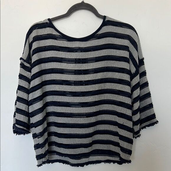 Anthropologie Tops - Anthropologie Moon River Tie Back Striped Top Blue Gray Size Medium